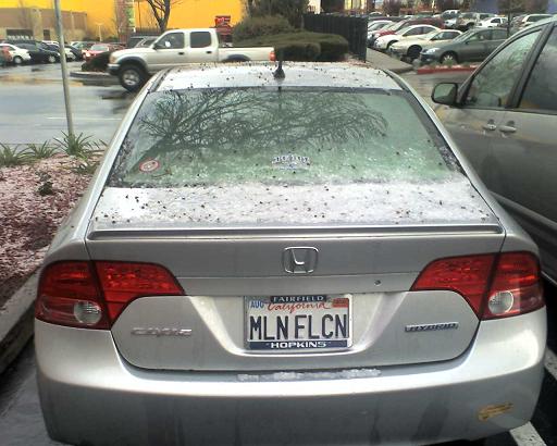 Car covered with hail.